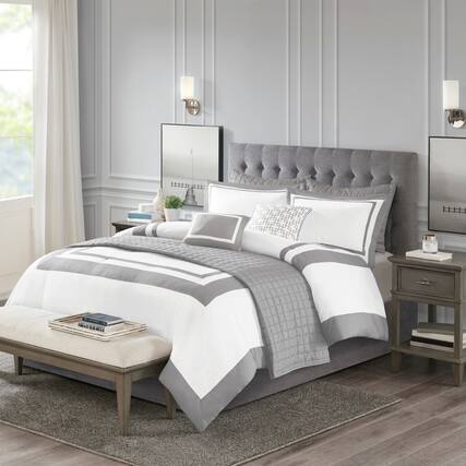 Front. TinyHomie - 8 Piece Comforter and Quilt Set Collection Grey Full/Queen - Grey.