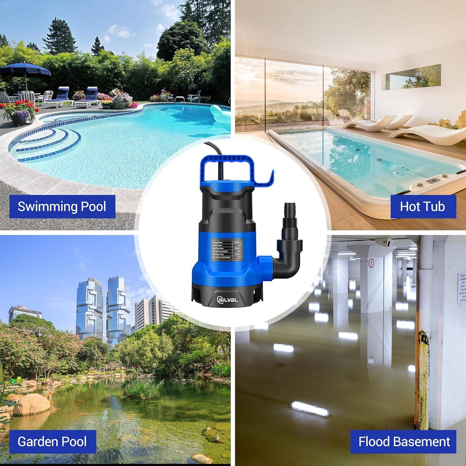 - Swimming Pool
- Hot Tub
- Garden Pool
- Flood Basement