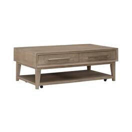 Liberty Furniture Industries - Brentwood Cocktail Table with Drawer Storage - Oak Wood - Sandstone