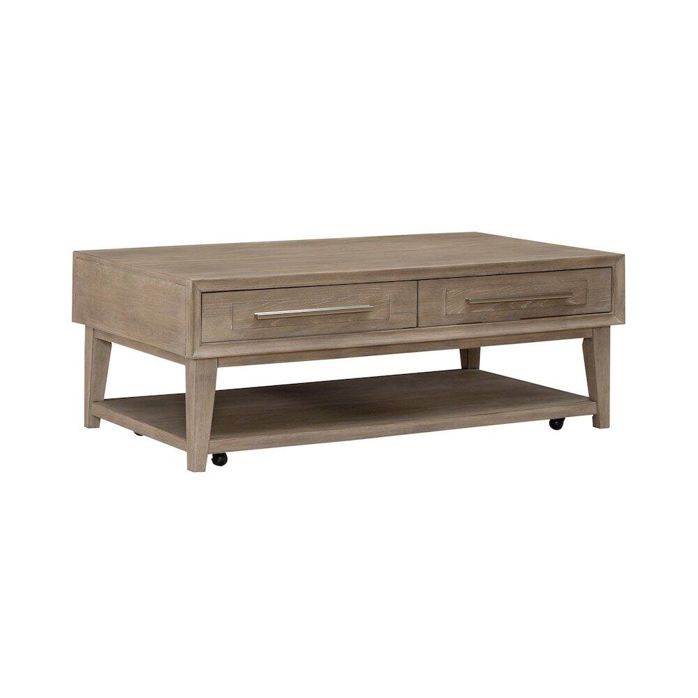 Front. Liberty Furniture Industries - Brentwood Cocktail Table with Drawer Storage - Sandstone Oak Wood - Sandstone.