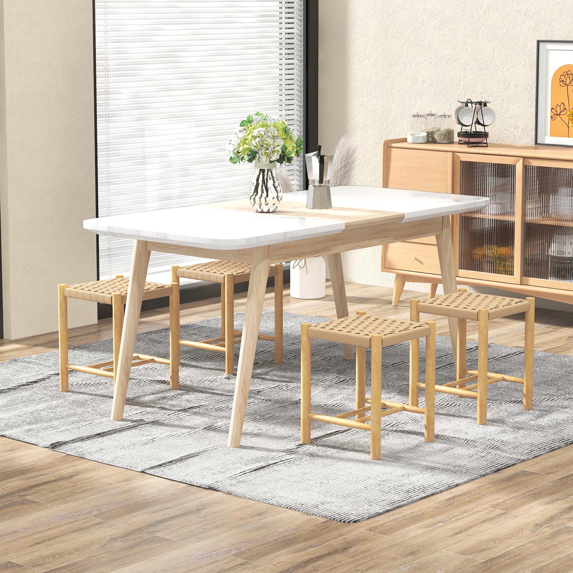 Alt View 1. Costway - Dining Stool Set of 4 18" Backless with Rubber Wood Frame Woven Paper Seat Kitchen - Natural.