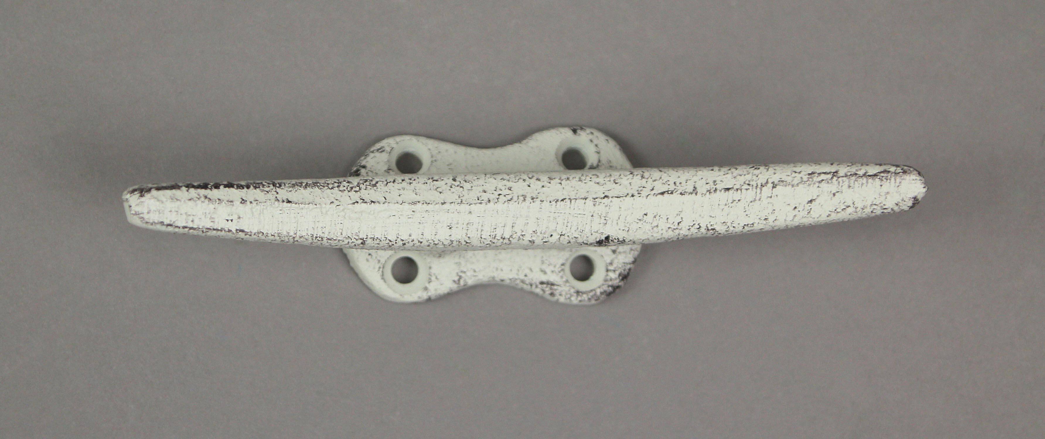 Alt View 4. Zeckos - Set of 4 Weathered White Cast Iron Nautical Cleat Wall Hooks/Drawer Pulls - White.