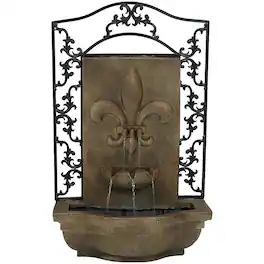 Sunnydaze - French Lily Outdoor Solar Wall Fountain with Battery - Florentine Stone