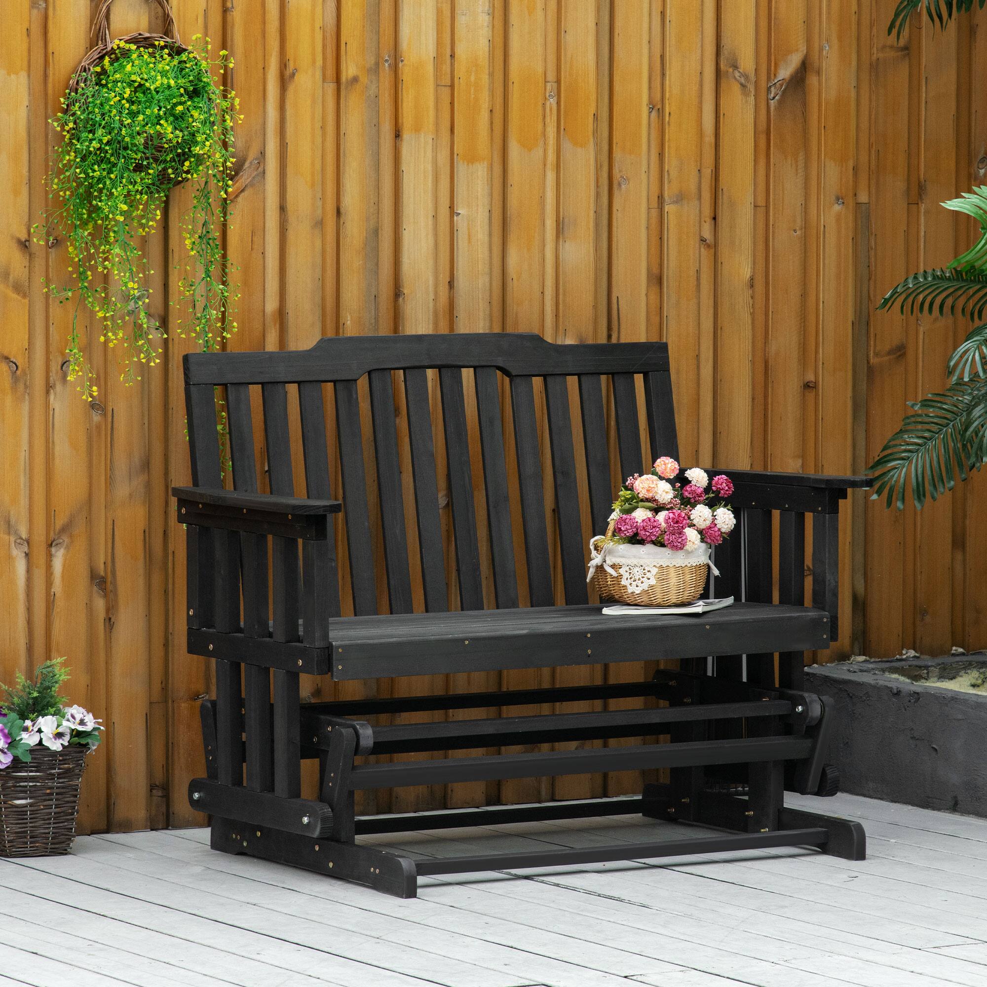 Angle. Outsunny - 2-Person Patio Swing Glider Bench with Quick Drying Design and Wide Armrest, Wood Rocking Chair Loveseat - Black.