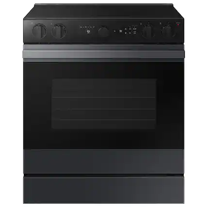 Front. Samsung - Bespoke Smart Slide-In Electric Range 6.3 cu. ft. with Air Sous Vide & Air Fry - Matte Black Steel.