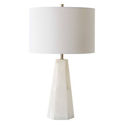 Front. Manhattan Lane - Accent Table Lamp, Marble Base, Linen Shade, 23 Inch - Off White, Brass, Cream.