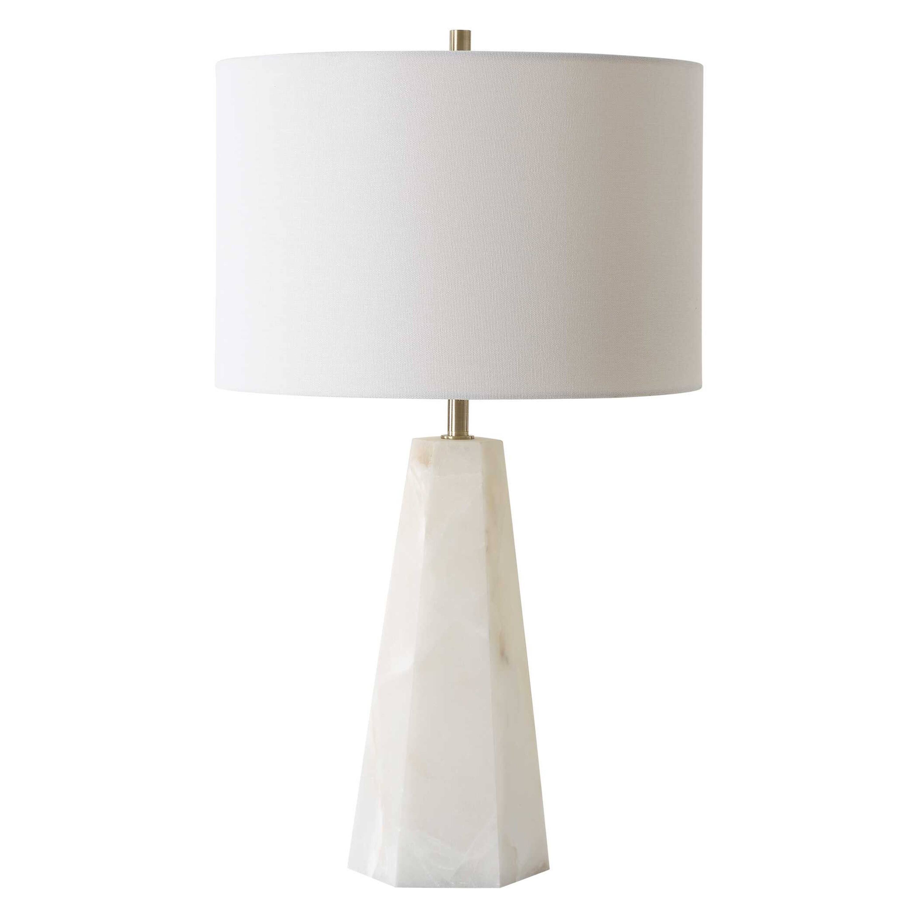 Front. Manhattan Lane - Accent Table Lamp, Marble Base, Linen Shade, 23 Inch - Off White, Brass, Cream.