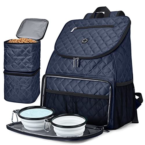 Live At Space - Travel Dog Backpack - Detachable Food Container for Pet Supplies Gear Bag Traveling with 2 Silicone Collapsible and Bask