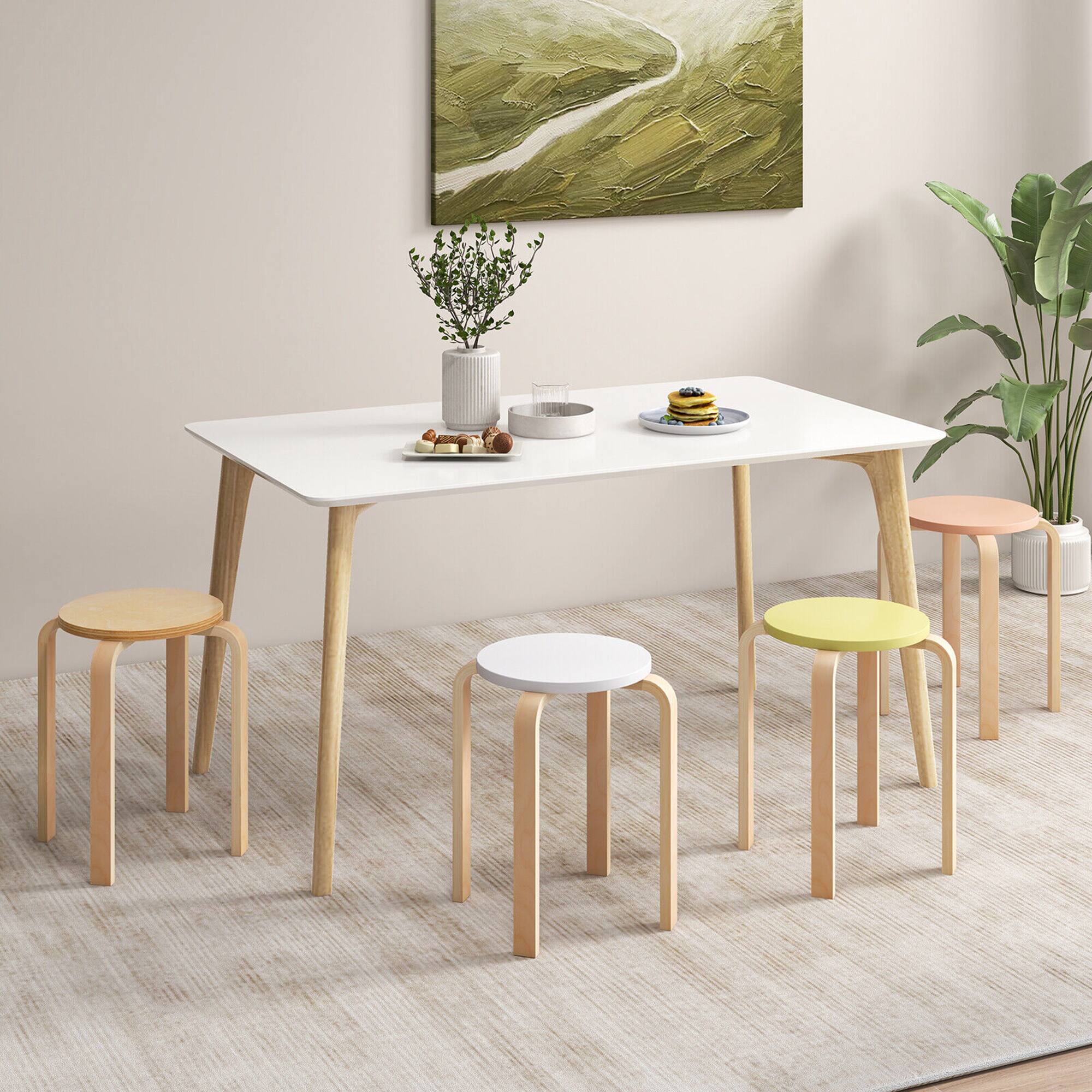 Alt View 2. Gymax - Gymax 4 PCS Bentwood Stackable Backless Stools Stacking Wood Stool with Round Tops - Multicolor.