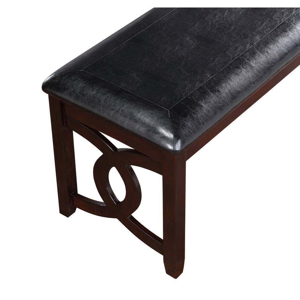 Left. New Classic Furniture - Furniture Gia 46" Solid Wood and Faux Leather Bench in Ebony Black - Black.