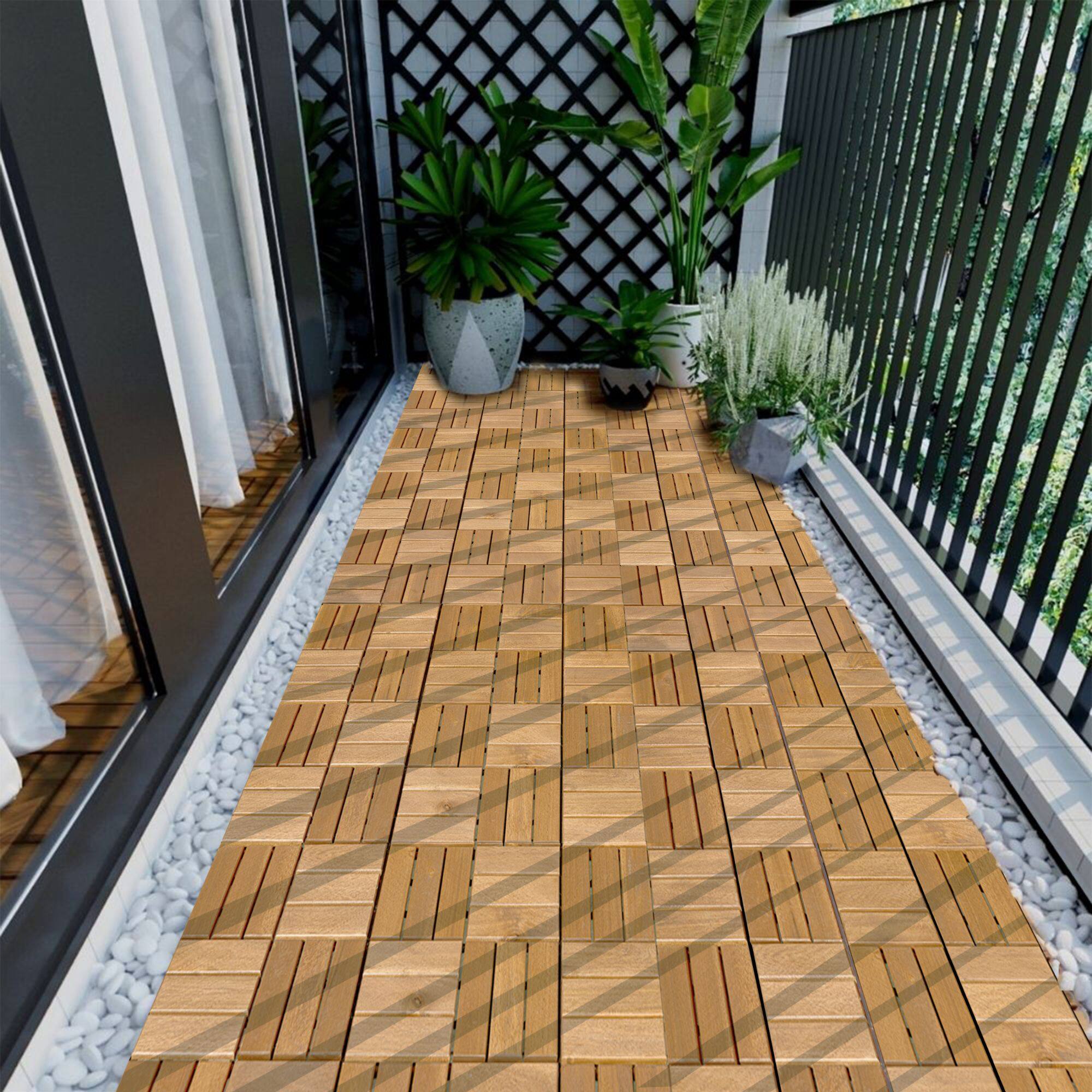 Alt View 8. MOOSOO - 10Pcs Interlocking Deck Tiles, Patio Flooring -Waterproof Acacia Wood Tiles for All Weather Use - Patio, Balcony & Pools - Yellow.