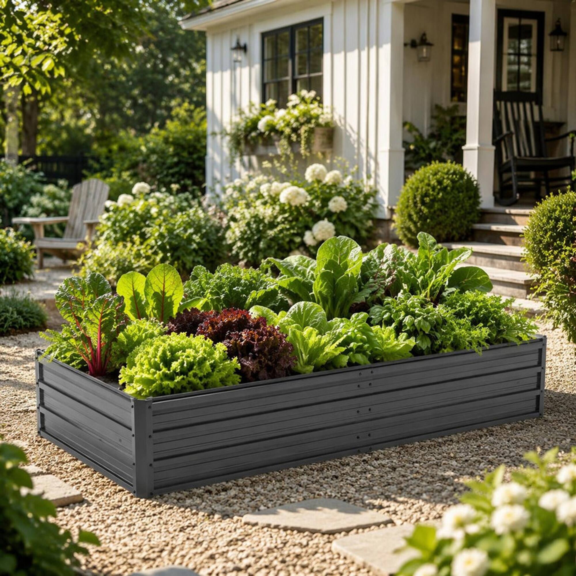Alt View 4. RYHNUYNE - 6x3x1 FT Metal Raised Garden Bed – Reinforced Galvanized Rustproof Colored Steel Planter Box for Vegetables - Black.