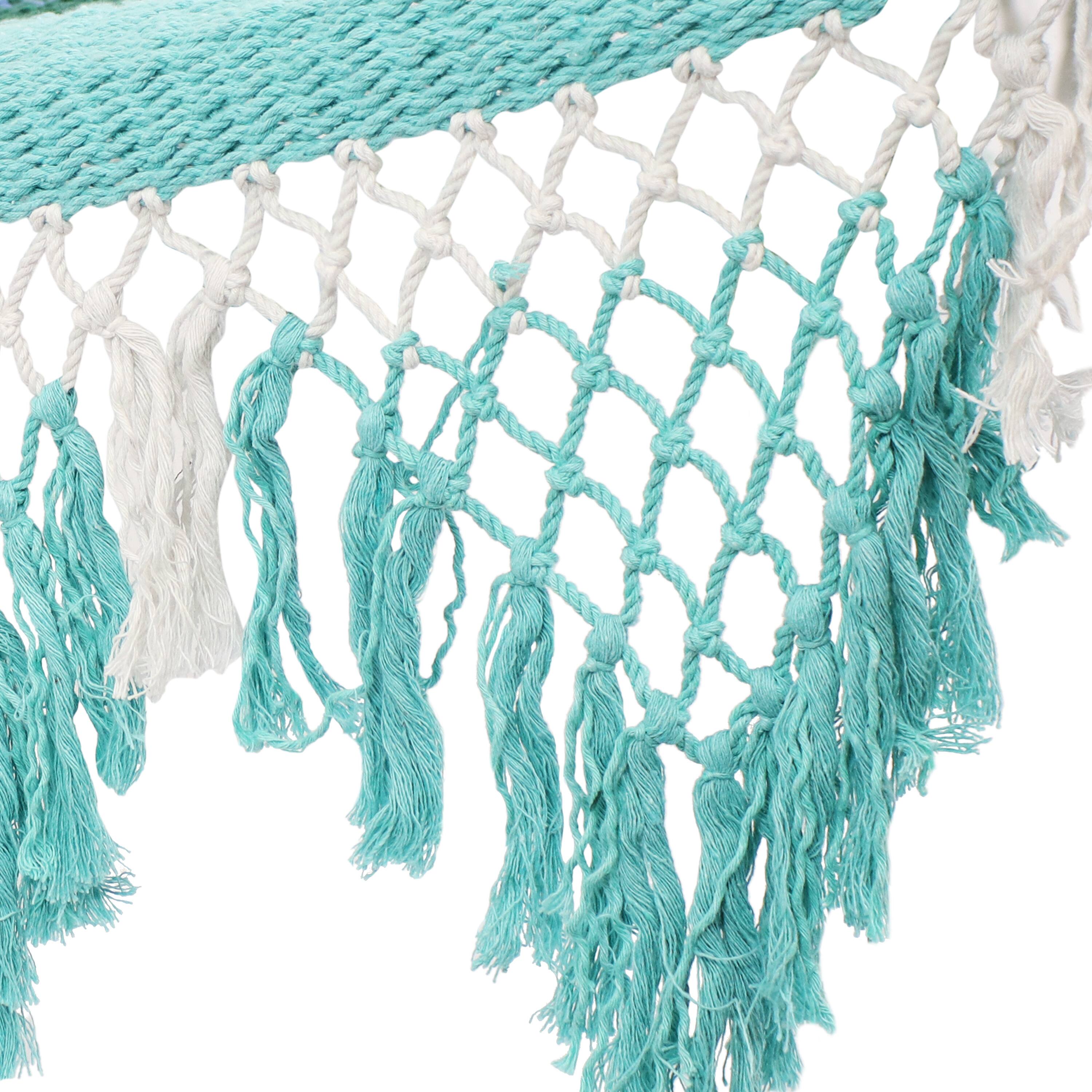 Alt View 8. Sunnydaze - Large Woven Hammock with Spreader Bar and Fringe - Lagoon Stripes.