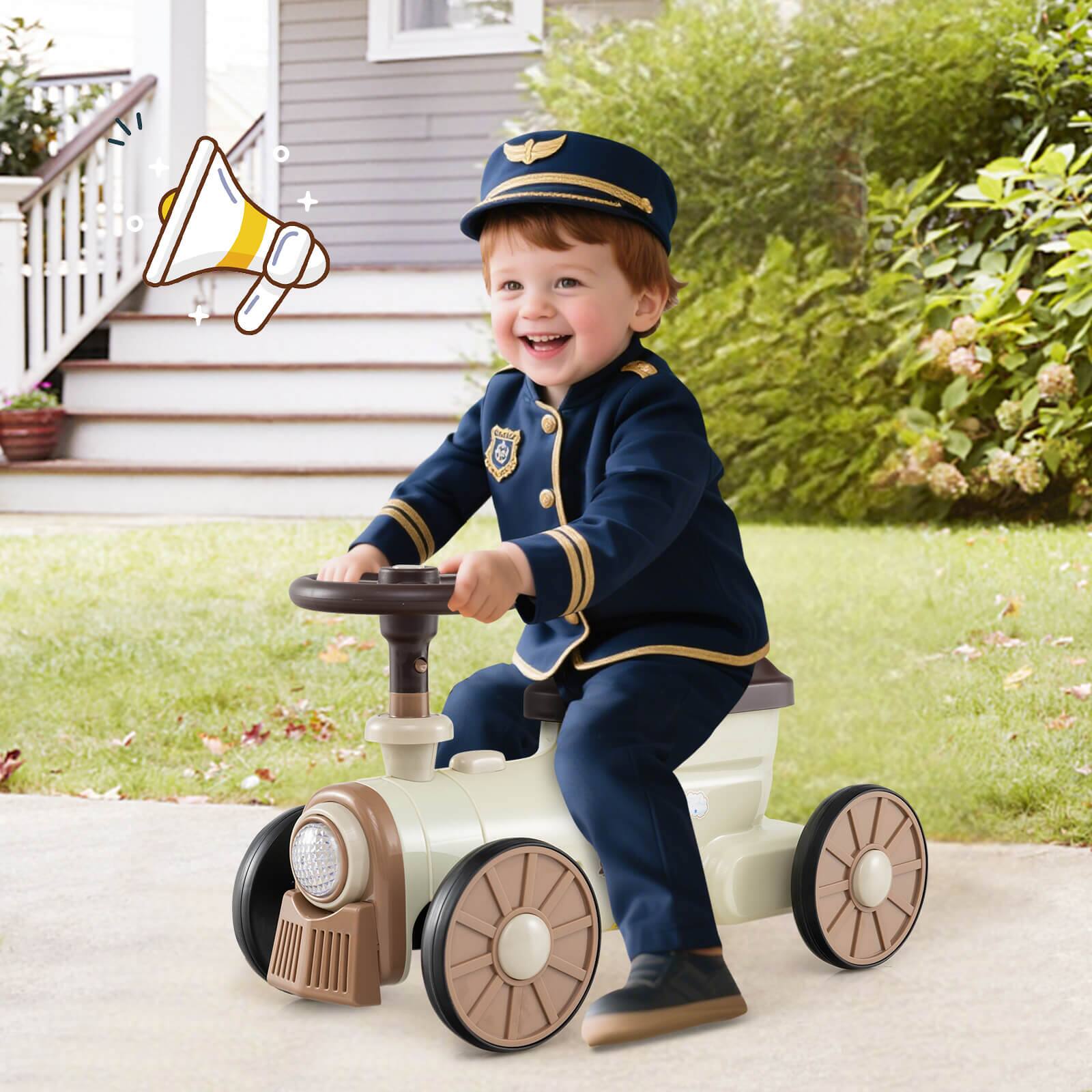 Alt View 1. Costway - Costway Ride on Push Car with Storage Compartment & Train Whistle Sound Button - Beige.