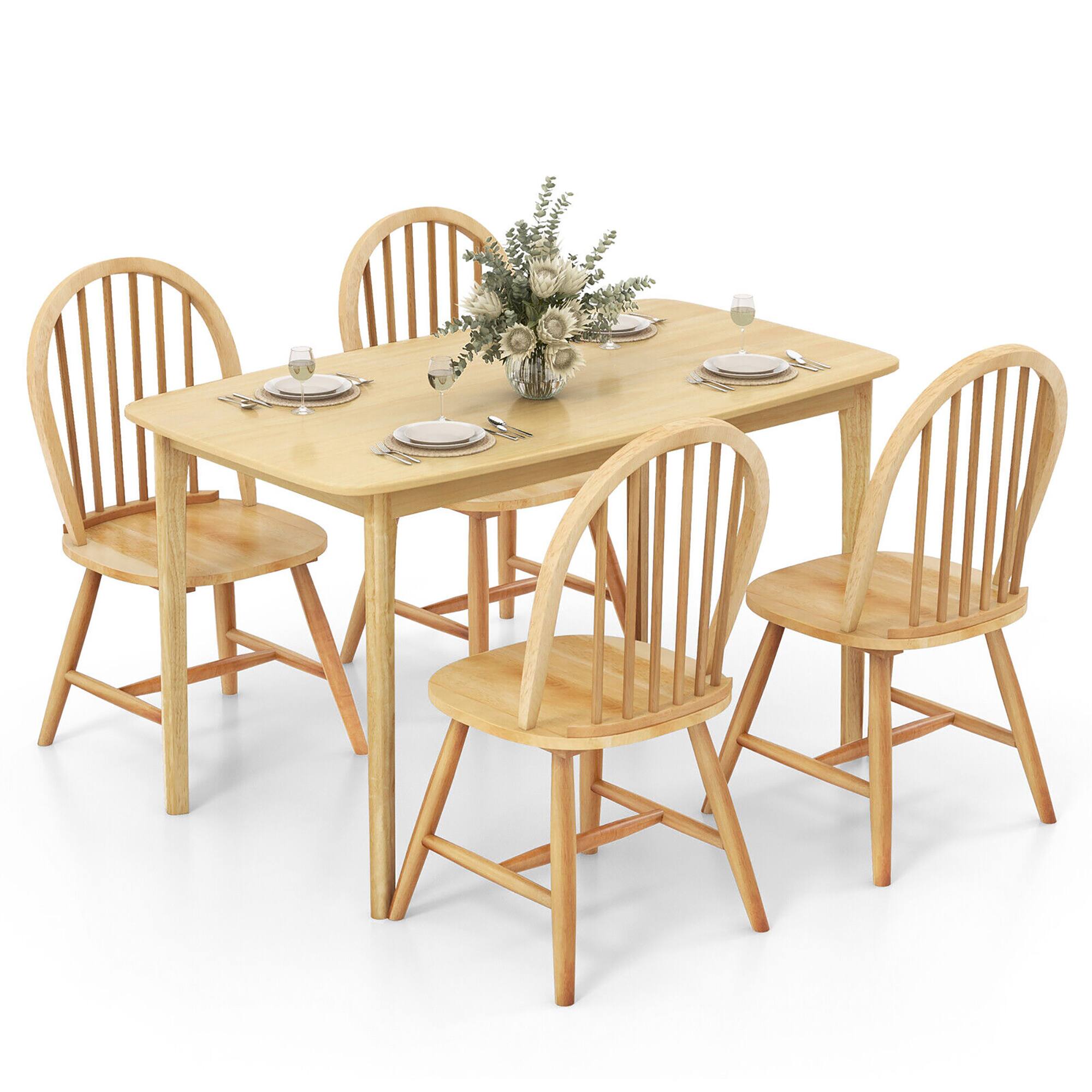 Front. Gymax - Gymax 5 PCS Wooden Dining Table Set 48'' Rectangular Kitchen Table & 4 Windsor Chairs - Natural.