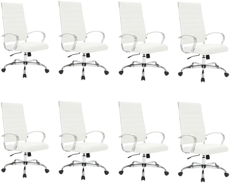 LeisureMod - Set of 8 Benmar Ergonomic Modern High Back Leather Executive Office Chair with Swivel Base and Chrome Frame - White