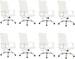 LeisureMod - Set of 8 Benmar Ergonomic Modern High Back Leather Executive Office Chair with Swivel Base and Chrome Frame - White