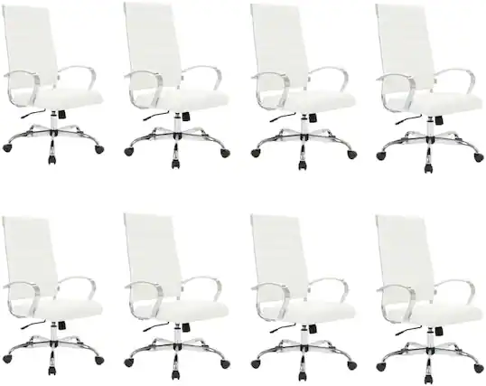 Front. LeisureMod - Set of 8 Benmar Ergonomic Modern High Back Leather Executive Office Chair with Swivel Base and Chrome Frame - White.