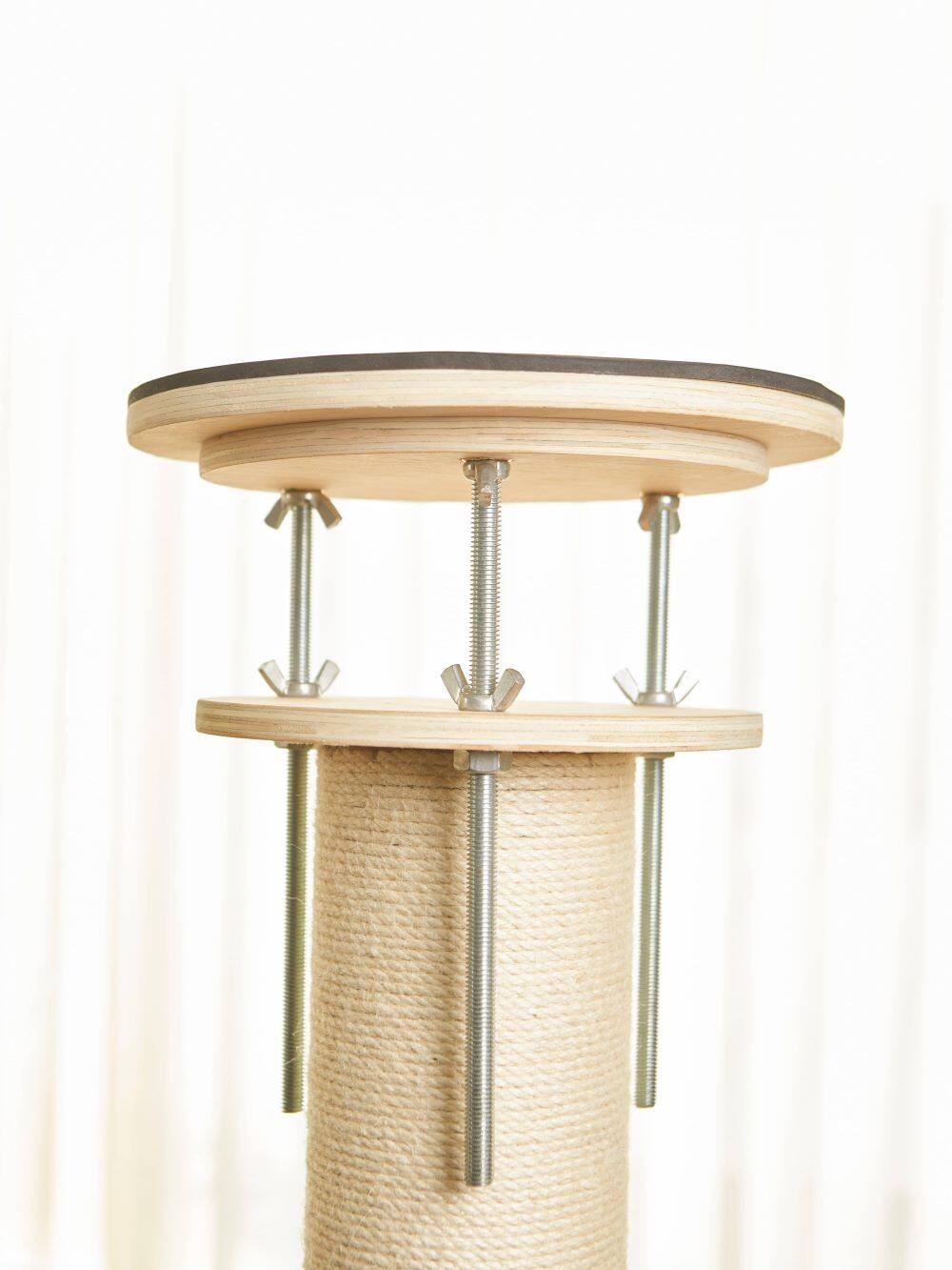 Back. JUJABU - 5-Tier Waterproof Freestanding Cat Tree, 102-118 in Adjustable Ceiling-to-Floor, Hemp Scratching Post.