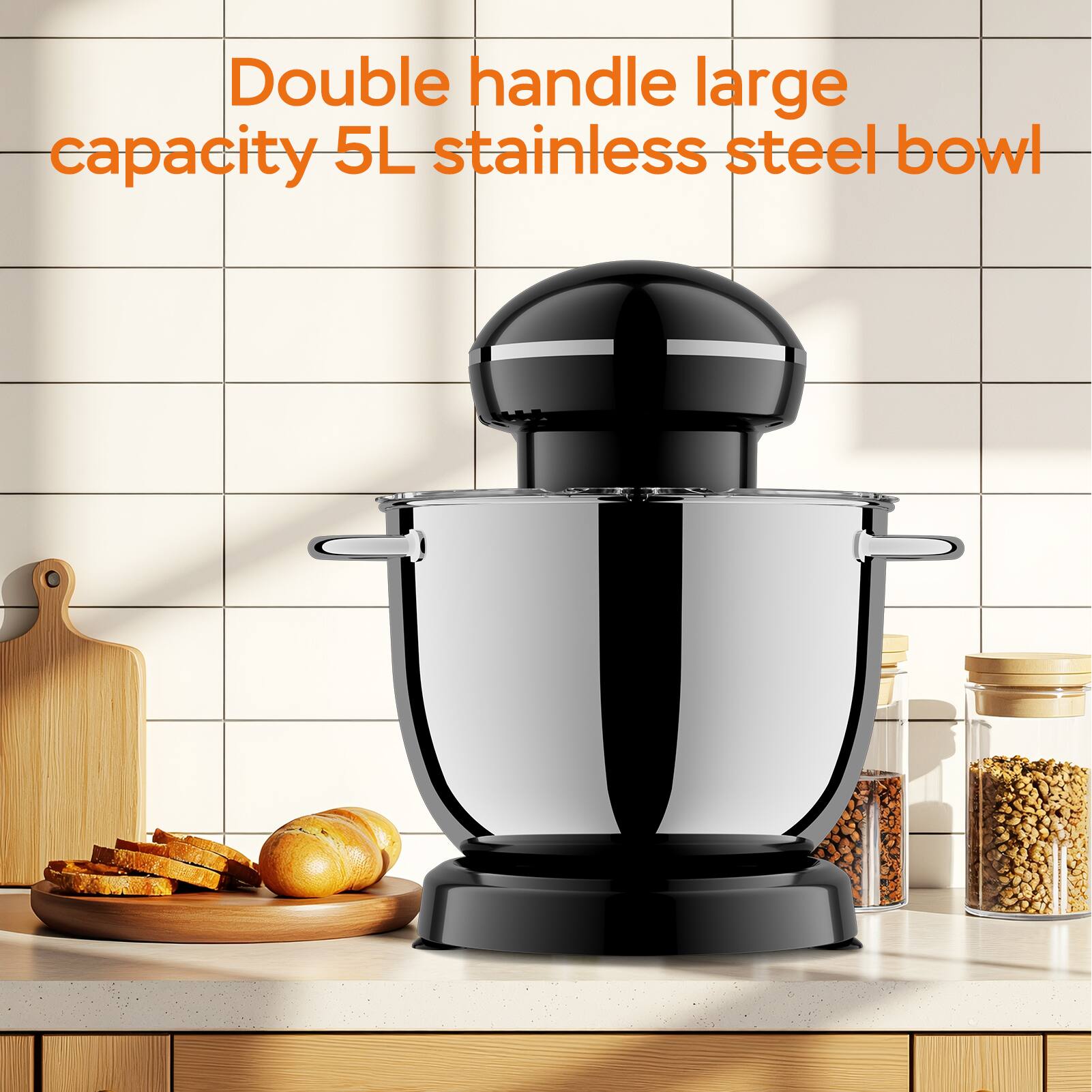 Double handle large capacity 5L stainless steel bowl