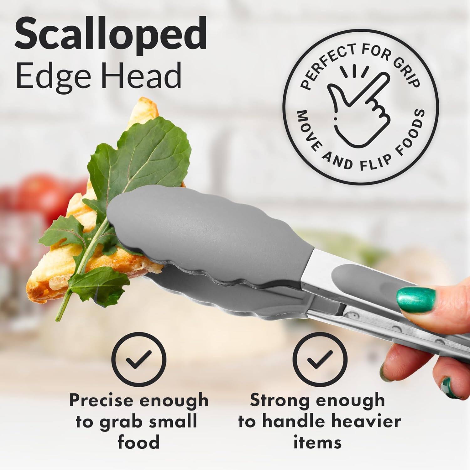 Scalloped Edge Head, Perfect for grip, move and flip foods, Precise enough to grab small food, Strong enough to handle heavier items