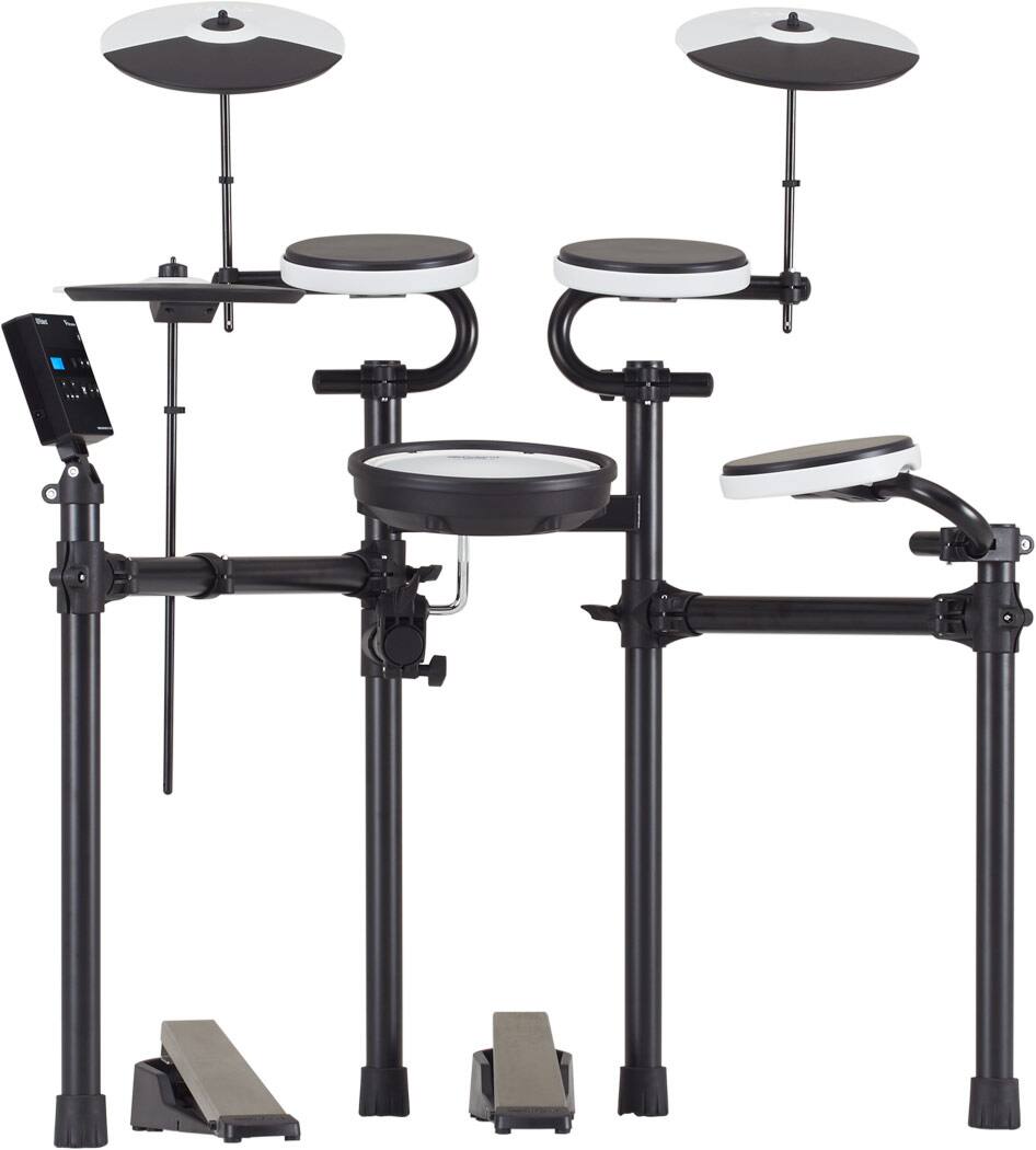 Left. Roland - V-Drums Electronic Drum Kit w/ TD-02 Module, Mesh-Feel Pads, Quiet Beaterless Kick Pedal, 3 Cymbal Pads & USB Audio/MIDI.
