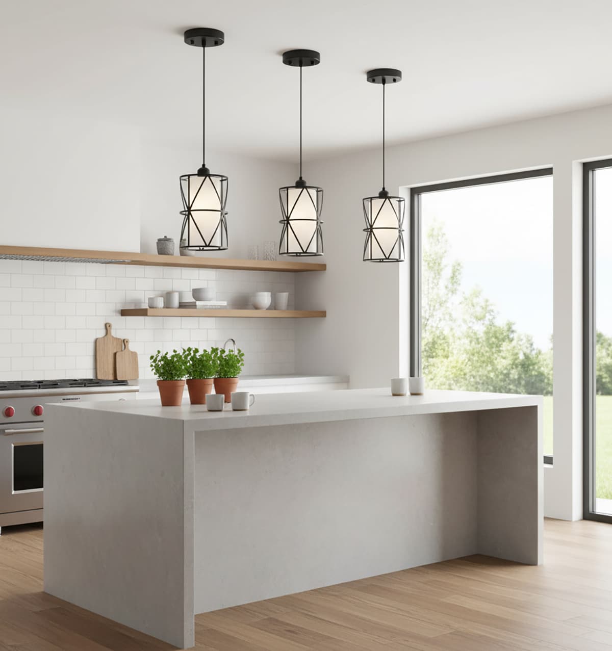 Alt View 3. FINEAK - Matte Black Modern Cylindrical Pendant Lights: Frosted Glass Kitchen Island & Foyer Hanging Fixtures - Black.