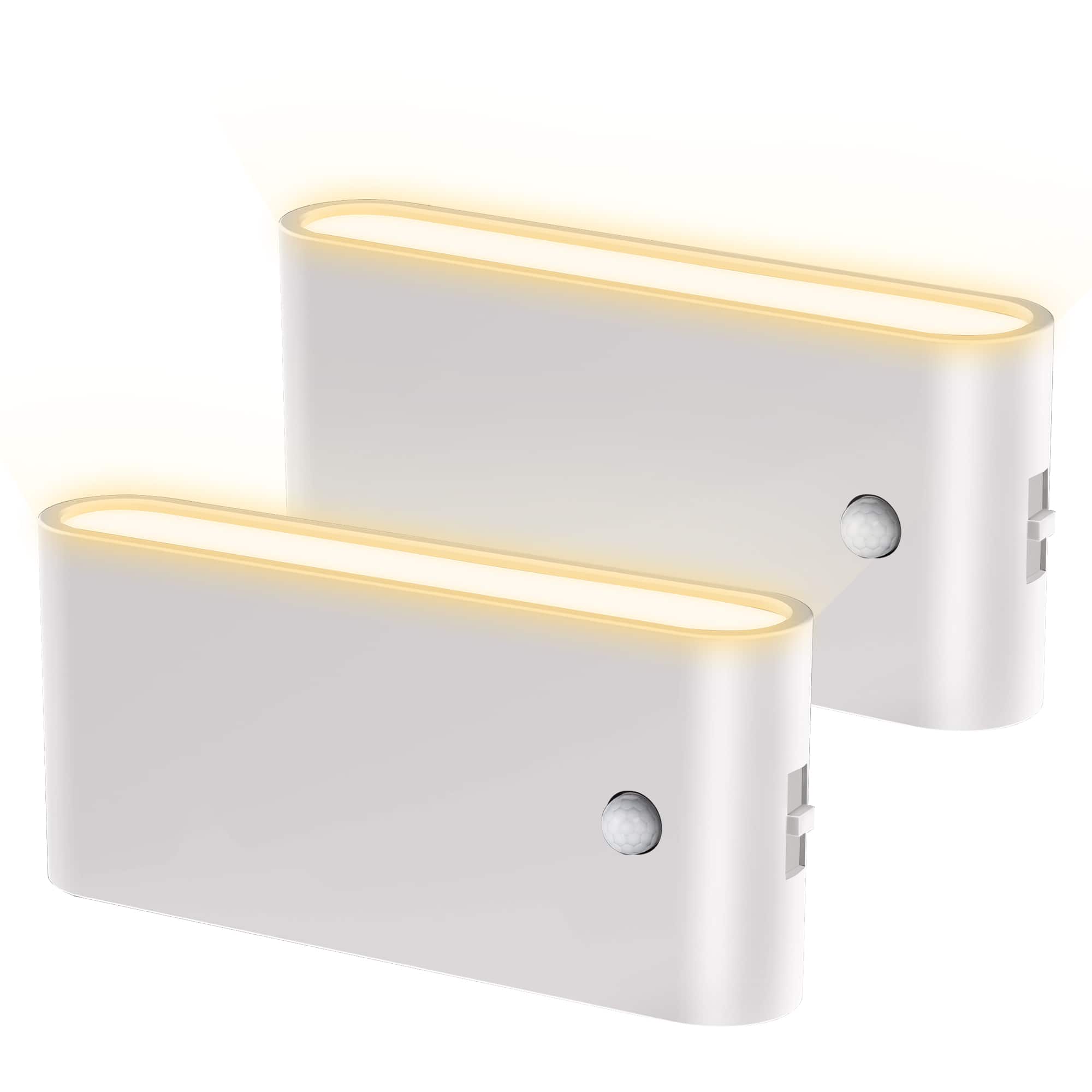 Jandcase - 2-Pack 1W Plug-in Motion Sensor Night Light, 3000K Warm Glow, Up/Down Light, Finish, ON/OFF/AUTO - White