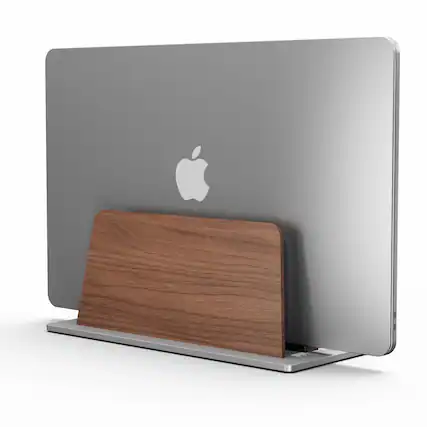 Front. HongFei - HongFei Vertical Laptop Stand, Single Slot Wooden Laptop Holder Vertical with Adjustable Dock Size - Silver.