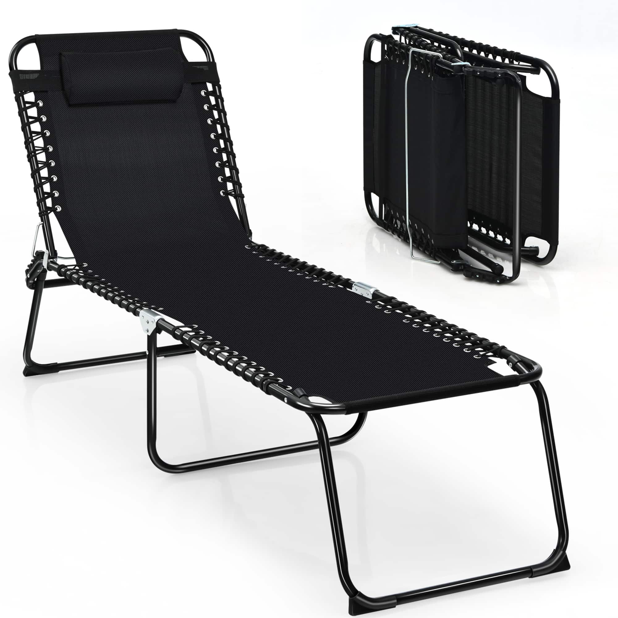 Gymax - Folding Beach Lounger Chaise Lounge Chair w/ Pillow 4-Level Backrest - Black price history on PriceWatchPro