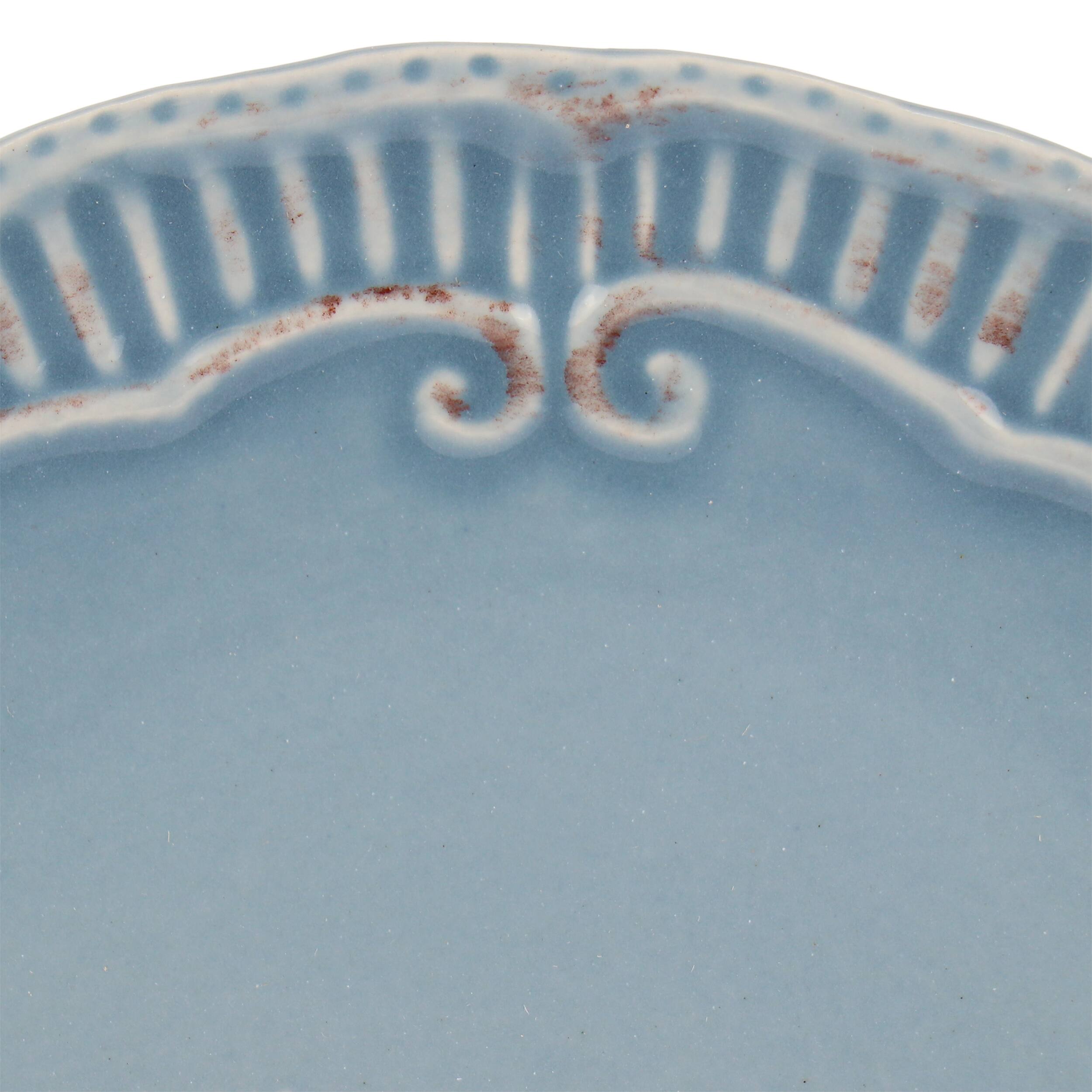 Alt View 3. Modern Southern Home - Modern Southern Home Capri 6 Piece 9 Inch Stoneware Embossed Dessert Plate Set in Blue - Blue.