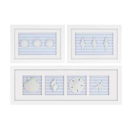 BreeBe - Framed Beach Wall Plaque (Set of 3) - Blue, White