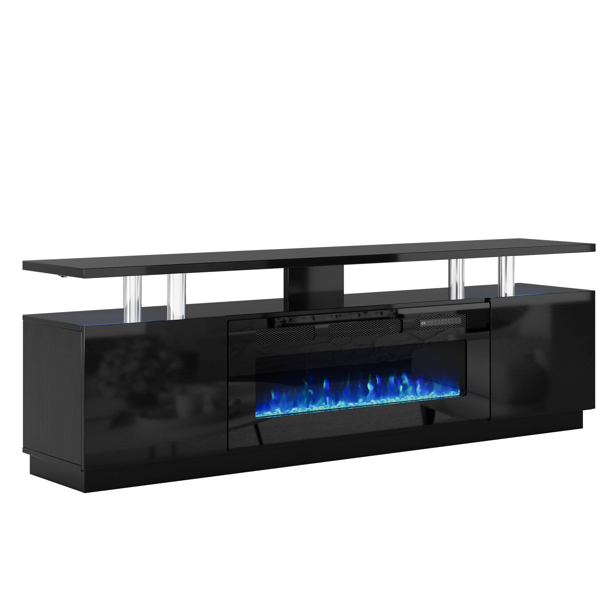 Front. GAOMON - 70 Inch Fireplace TV Stand with 36 Inch Electric Fireplace, 12 Colors LED Lights, 750W/1500W for Max 80 Inch TV - black.