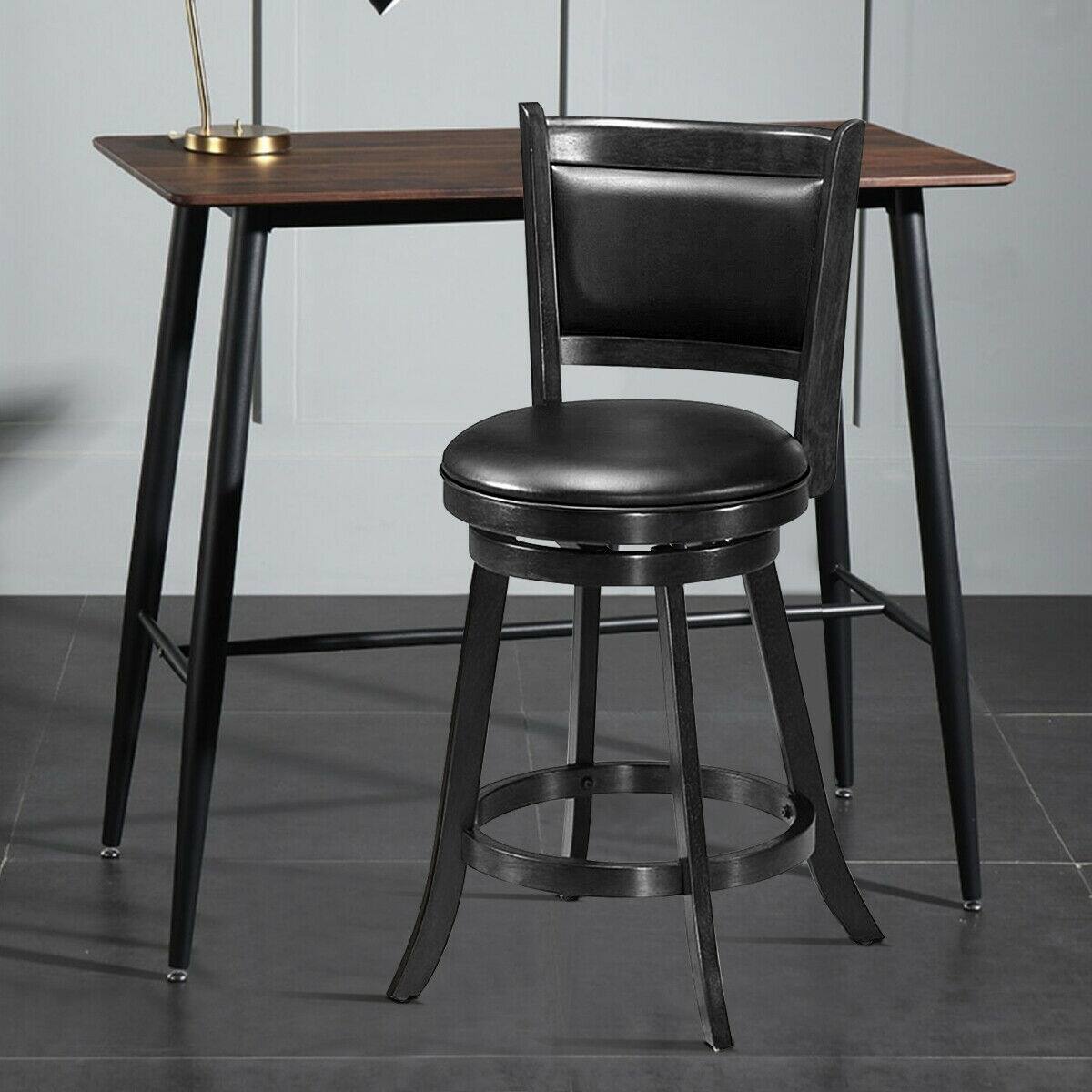 Alt View 8. Ecooso - 2 Pieces 24 Inch Swivel Counter Stools with Upholstered Seat and Rubber Wood Frame - Black.