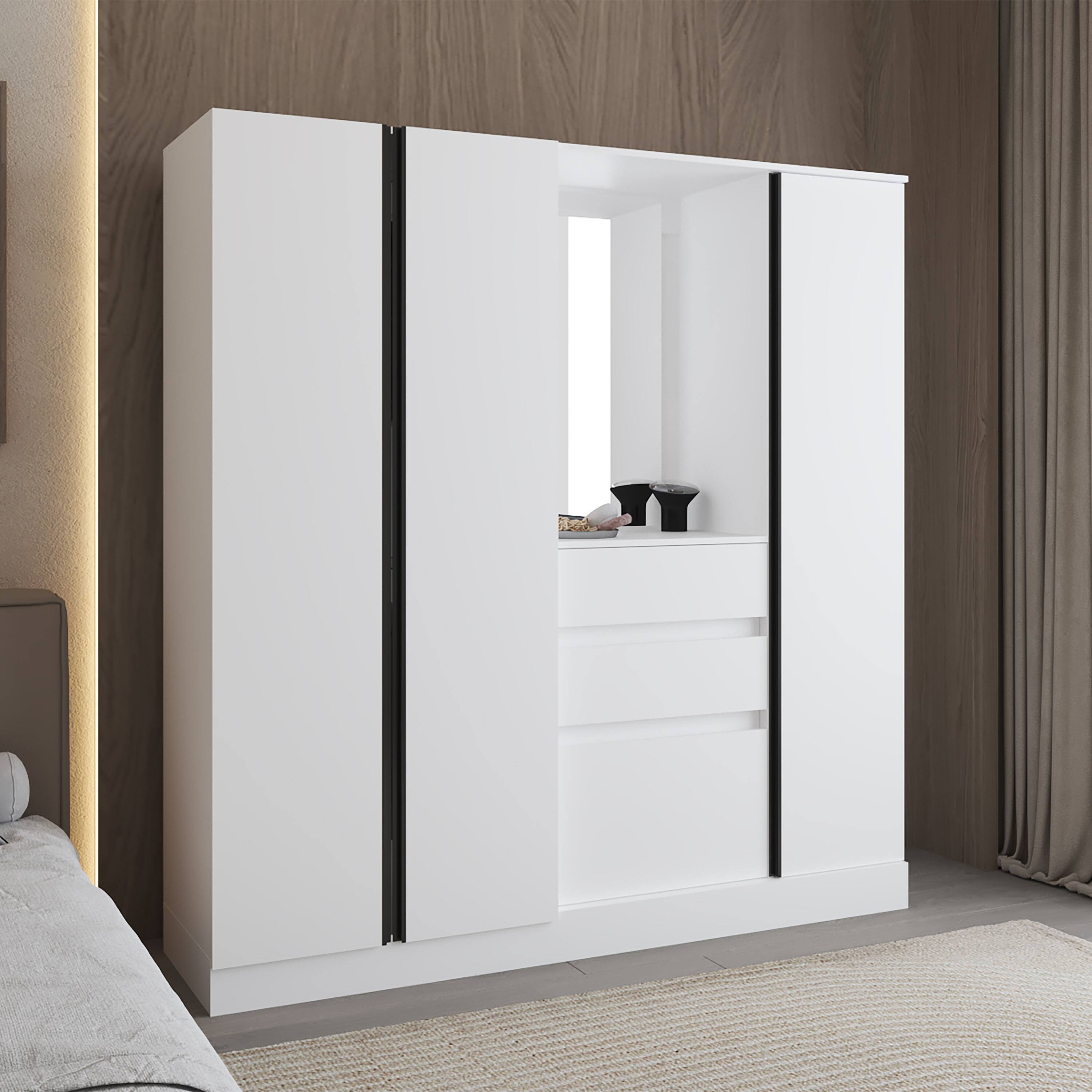 Left. TuHome - Kamelot 1,80 Armoire With Double Doors, Hanging Rod And Interior Shelves - White.