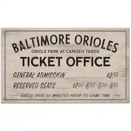 Open Road Brands - Baltimore Orioles 10" x 17" Ticket Office Wood Sign - Multicolor
