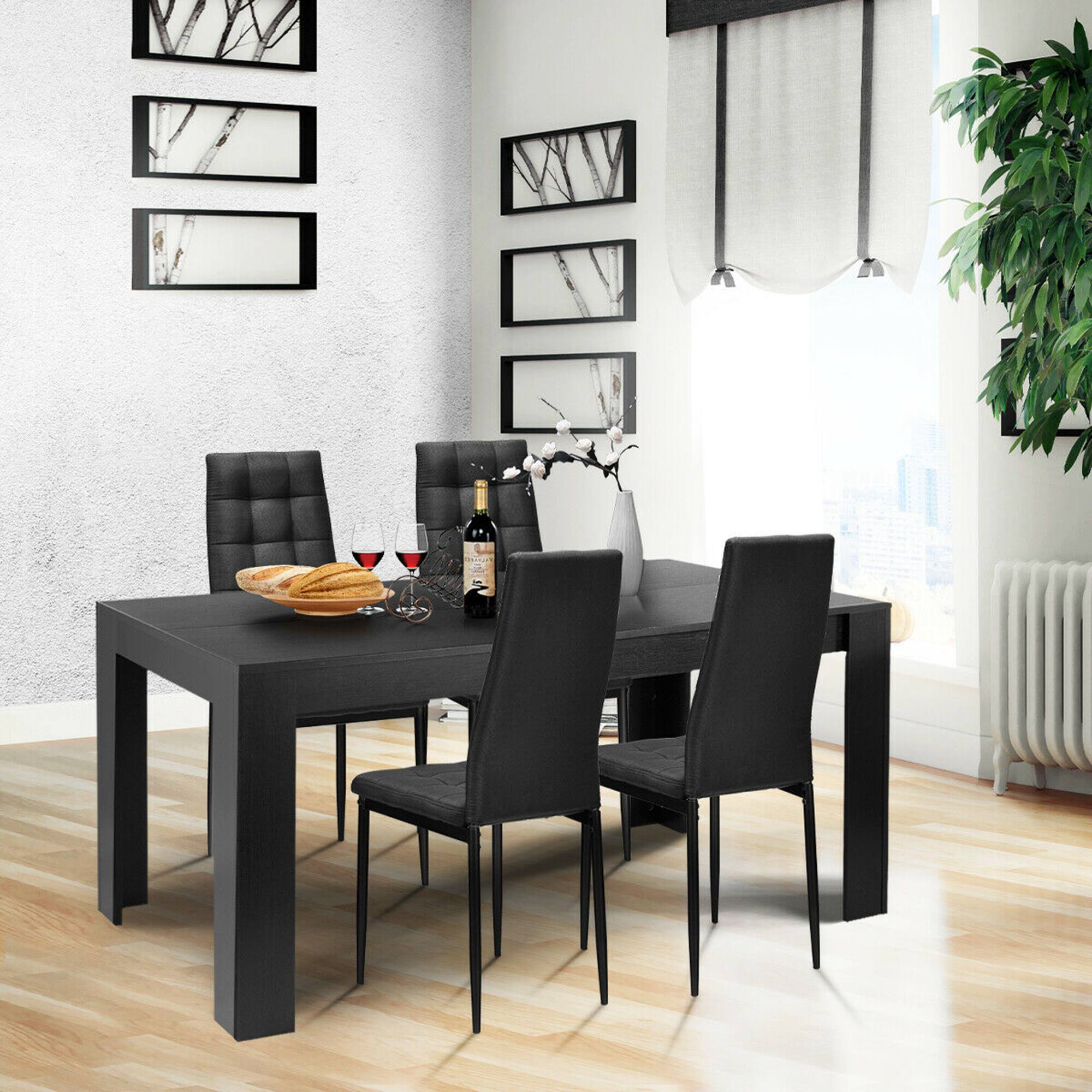 Alt View 1. Gymax - Gymax 5pcs Dining Set Wood Table and 4 Fabric Chairs Home Kitchen Modern - Black.