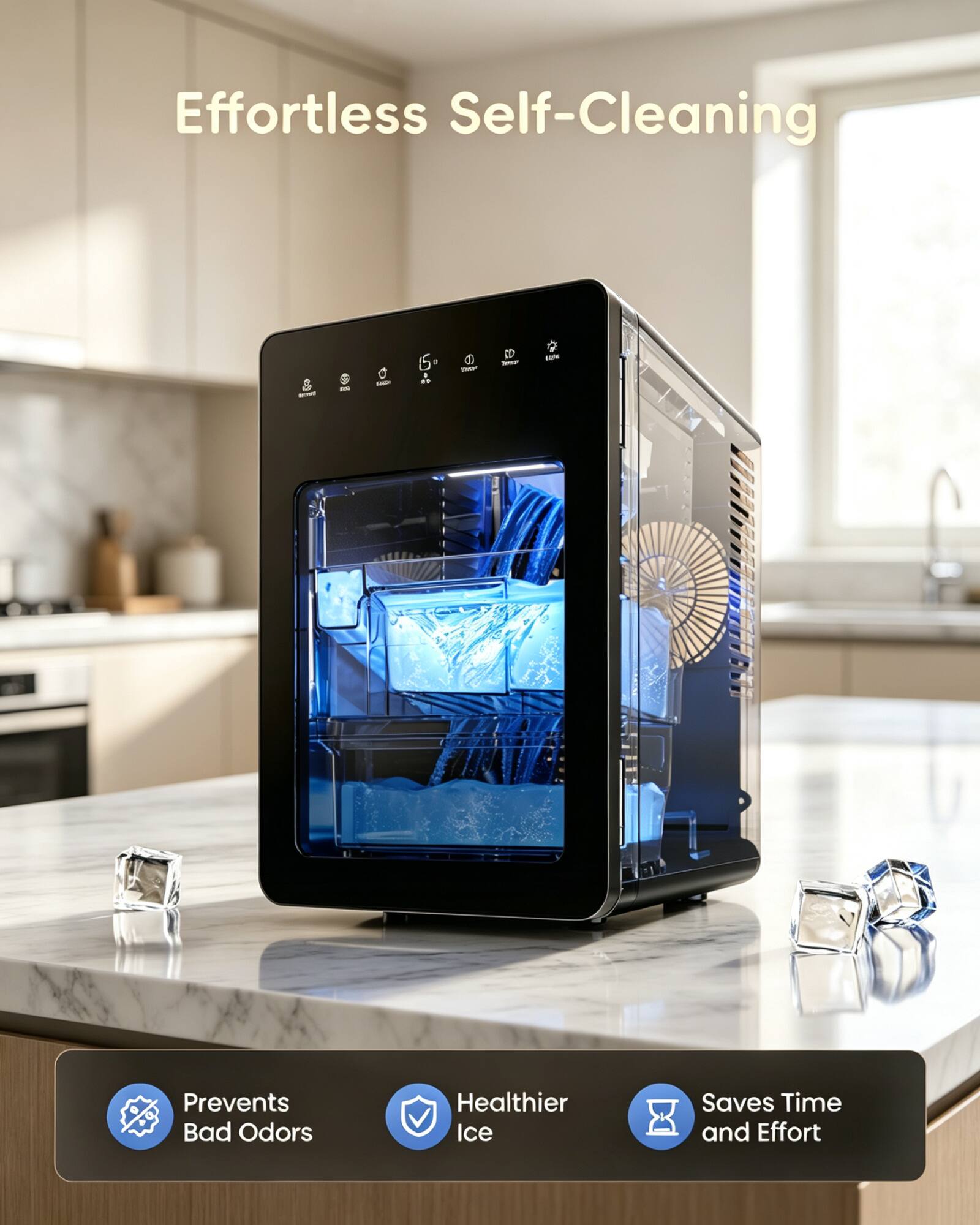 Effortless Self-Cleaning

Prevents Bad Odors
Healthier Ice
Saves Time and Effort