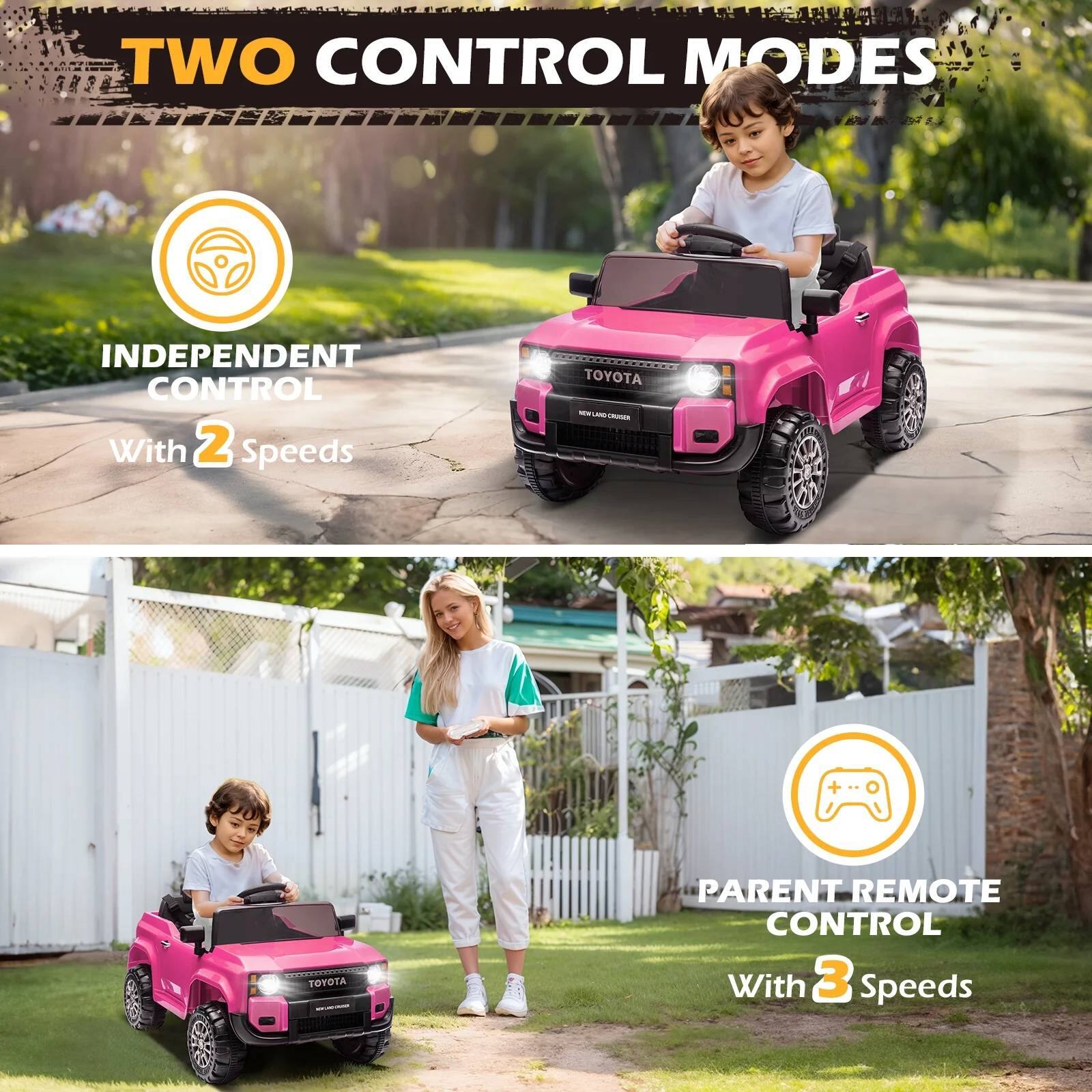 TWO CONTROL MODES

INDEPENDENT CONTROL  
With 2 Speeds

PARENT REMOTE CONTROL  
With 3 Speeds