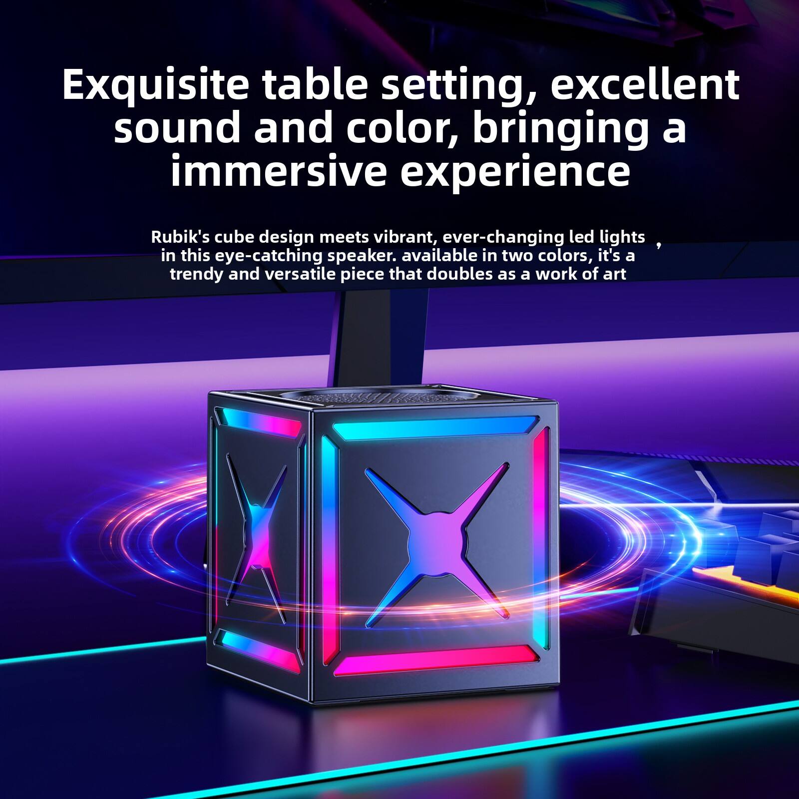 Exquisite table setting, excellent sound and color, bringing an immersive experience

Rubik's cube design meets vibrant, ever-changing LED lights in this eye-catching speaker. Available in two colors, it's a trendy and versatile piece that doubles as a work of art.