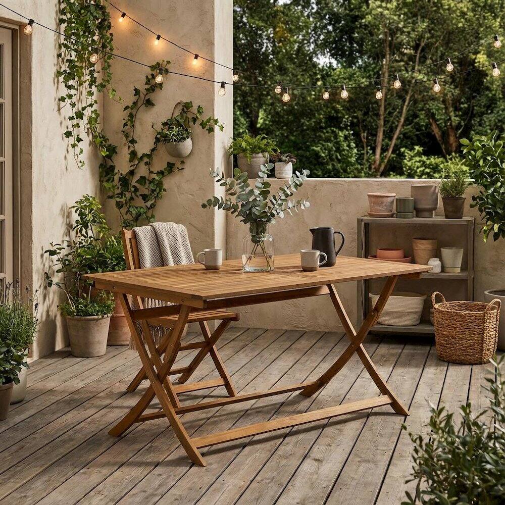 Alt View 3. Outdoor Escape - 7 Piece Patio Dining Set Oil Finish Wood Seating with Durable Design - Brown.