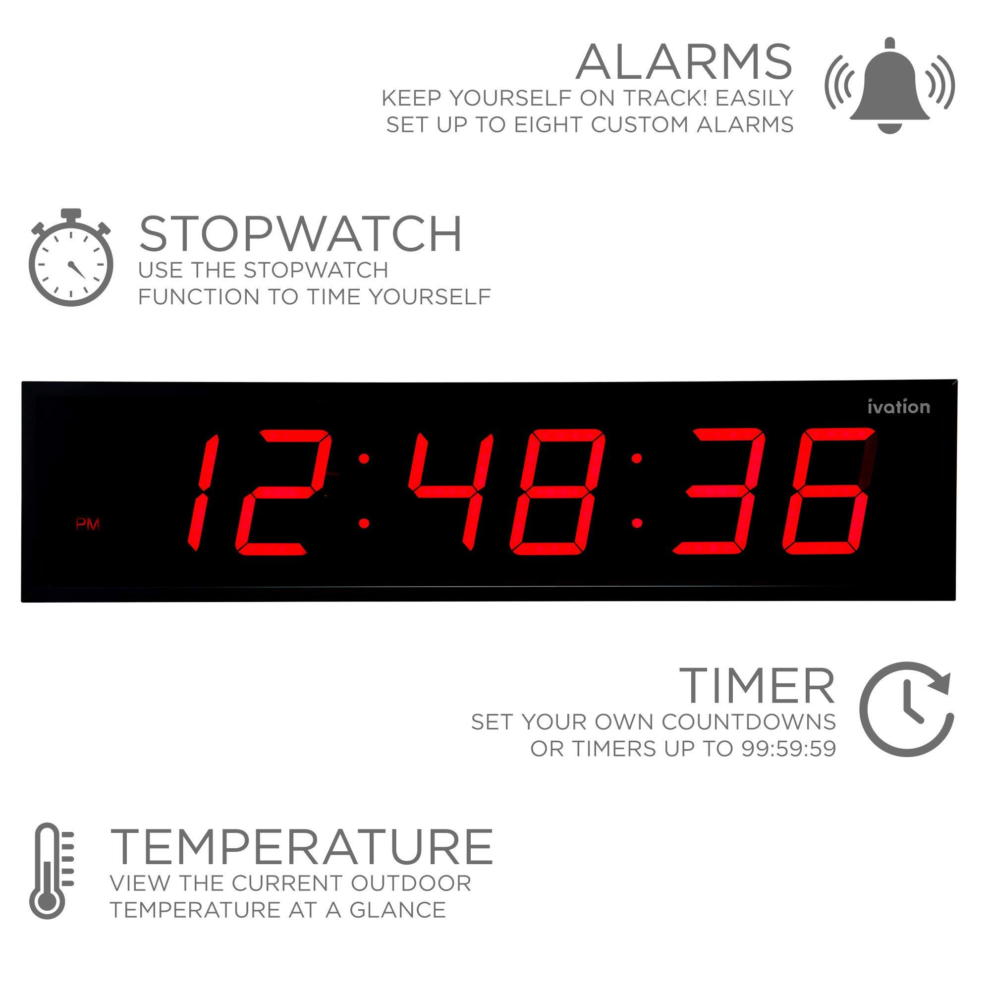 ALARMS KEEP YOURSELF ON TRACK! EASILY SET UP TO EIGHT CUSTOM ALARMS
STOPWATCH USE THE STOPWATCH FUNCTION TO TIME YOURSELF
TIMER SET YOUR OWN COUNTDOWNS OR TIMERS UP TO 99:59:59
TEMPERATURE VIEW THE CURRENT OUTDOOR TEMPERATURE AT A GLANCE