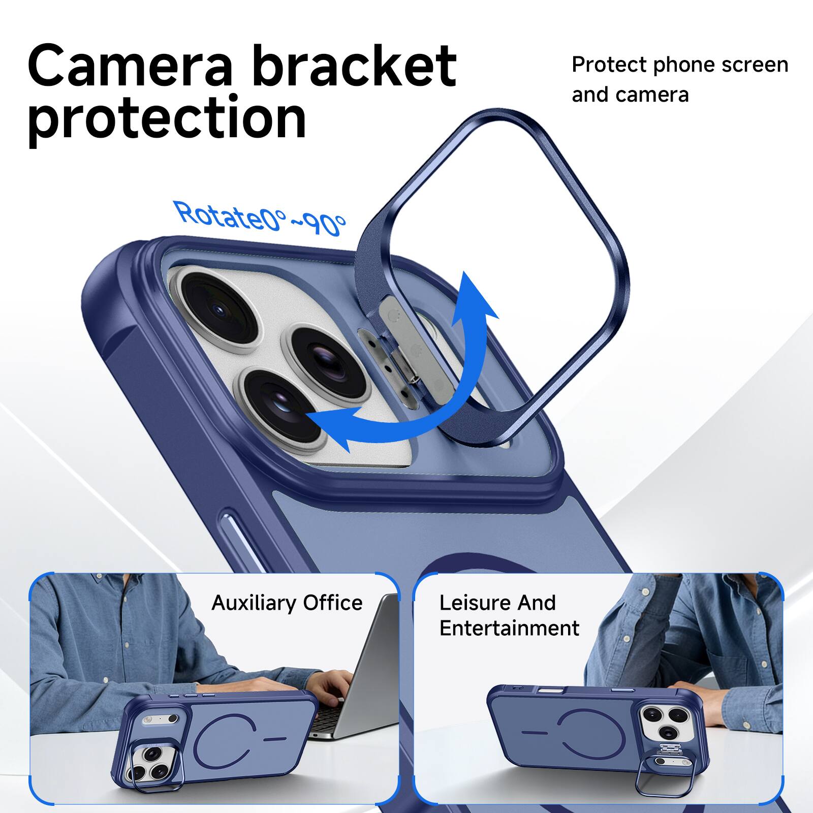 Camera bracket protection  
Protect phone screen and camera  
Rotate 0°~90°  
Auxiliary Office Leisure And Entertainment
