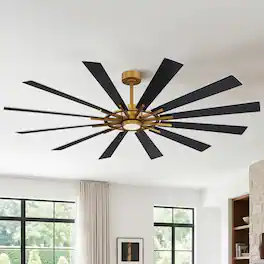 Parrot Uncle - 72" Large Farmhouse Reversible Windmill Ceiling Fan, 12-Blade with Dimmable LED and 6-Speed Remote - Gold