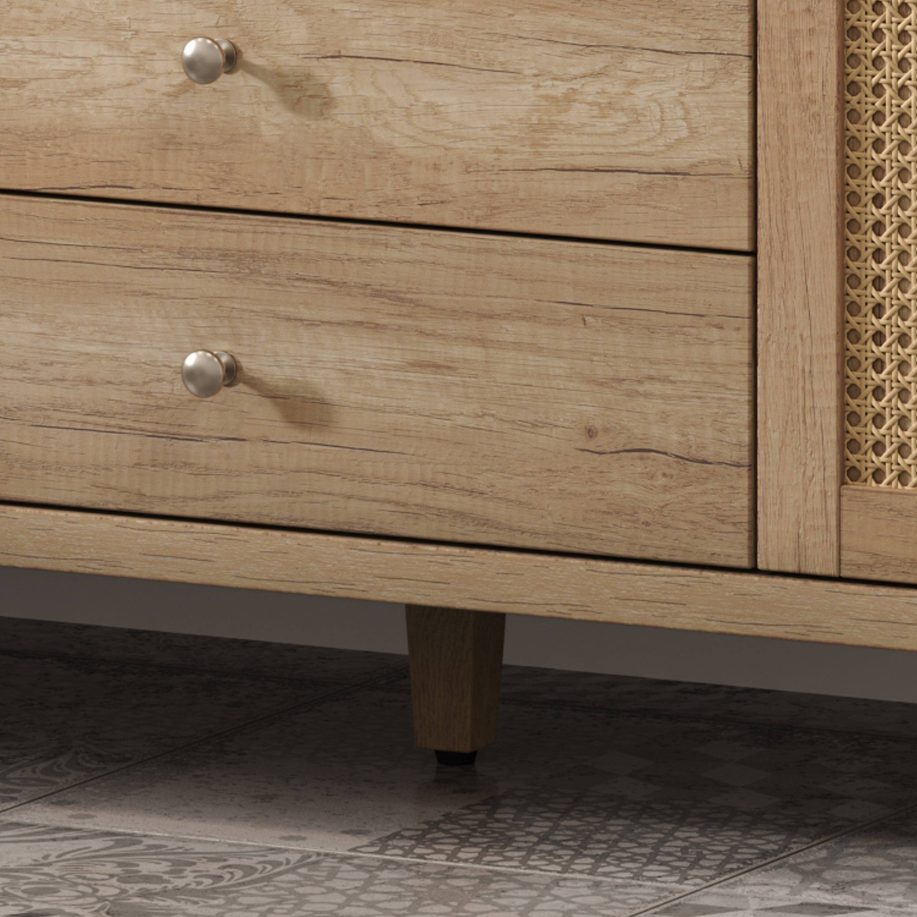 Left. Boyel Living - 60 Inch Bathroom Vanity with SMC Sink Large Storage Cabinet Soft Close Drawers Rattan Doors Silver Knobs Natural - Natural.