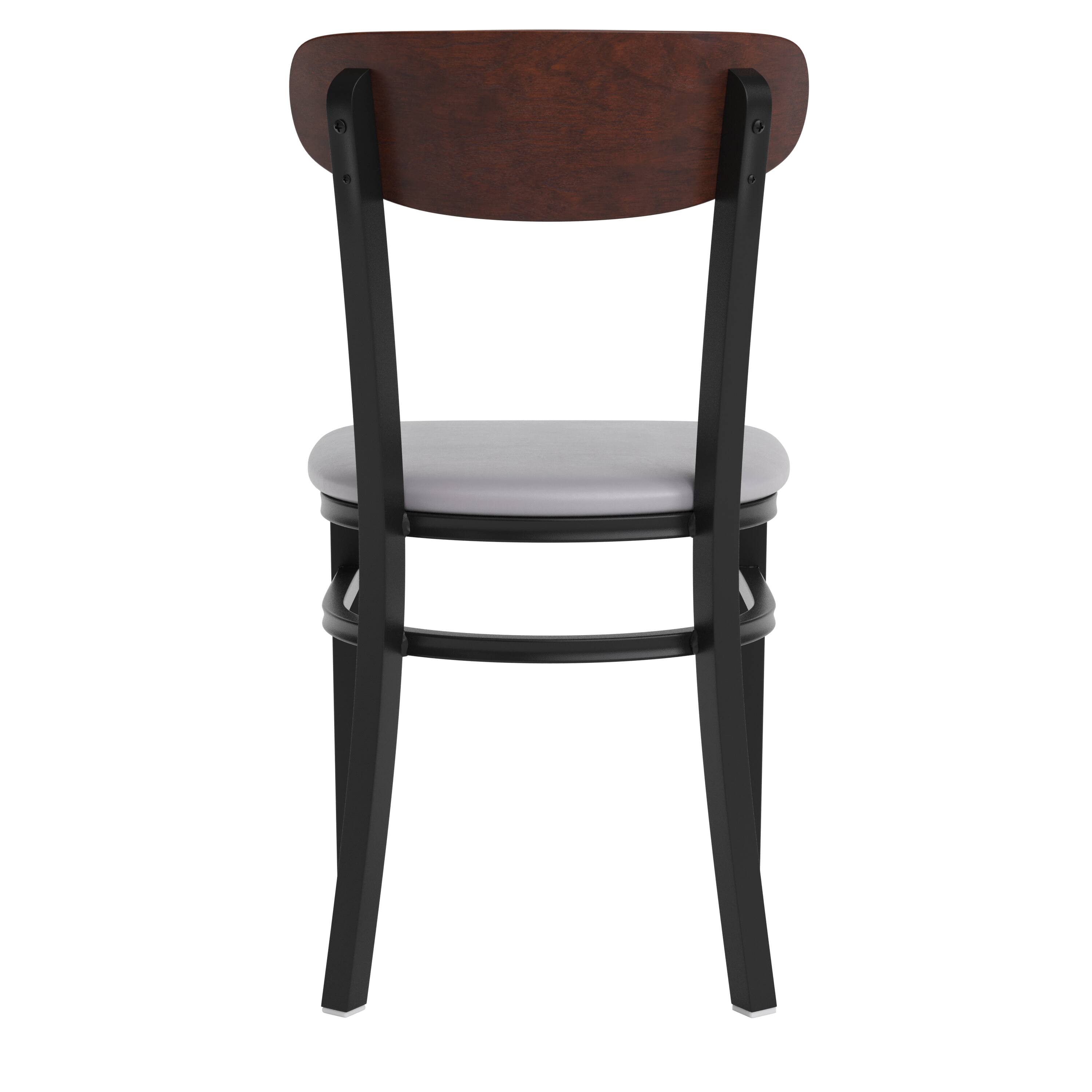 Alt View 7. Emma + Oliver - Yara Industrial Dining Chair with Rolled Steel Frame and Solid Wood Seat - 500 lbs. Static Weight Capacity - Walnut Wood Back/Gray Vinyl Seat.