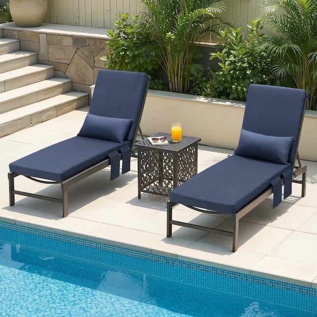 Angle. Crestlive Products - Crestlive Products 2pc 80in Outdoor Water Resistant Chaise Lounge Chair Cushion with Ties Phone Pouch Lounge Cushion - Navy.