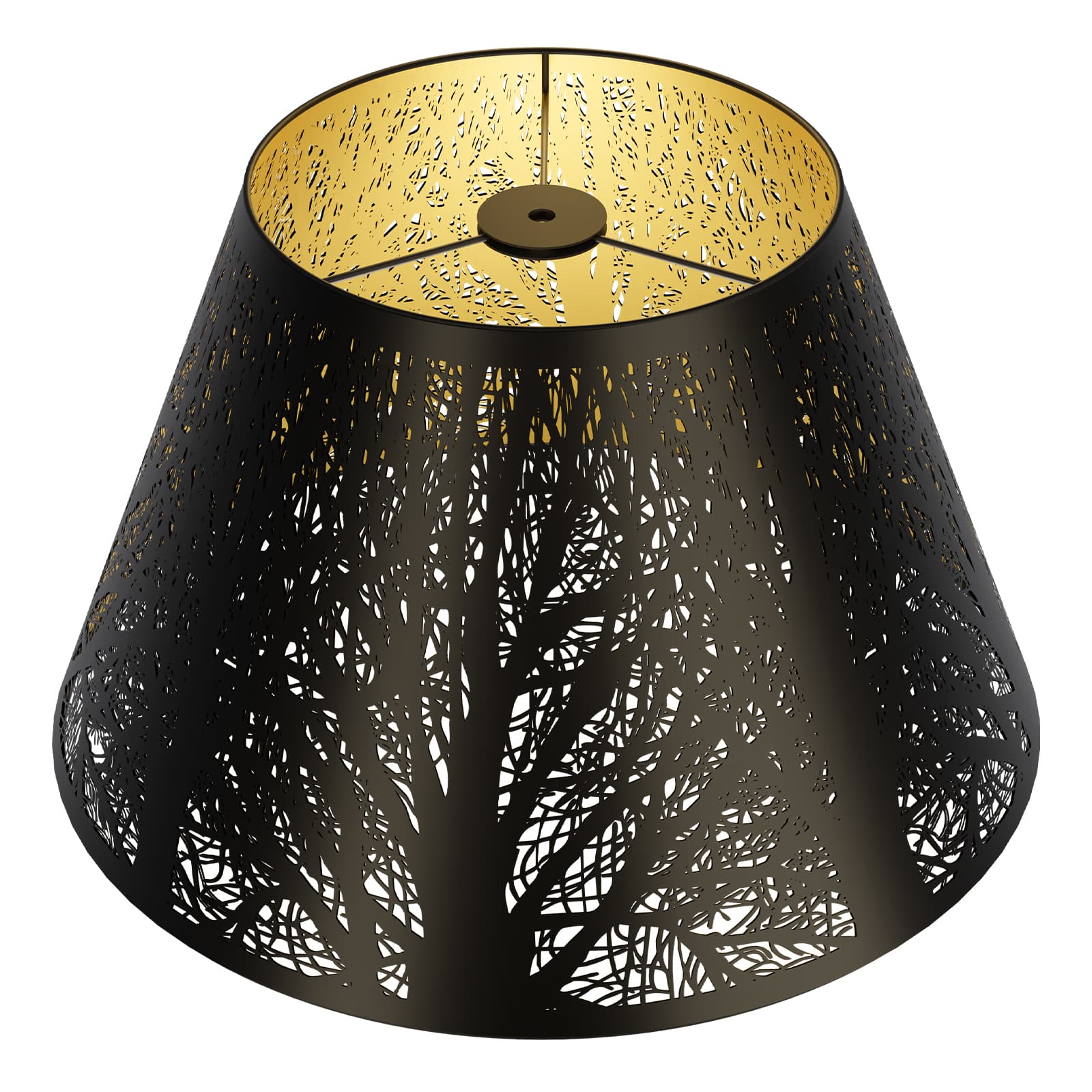 Alucset - Metal Barrel Lamp Shade with Trees Pattern - Spider Lampshade for Table and Floor Lamps - Black Exterior Gold Interior - Black & Gold