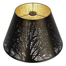 Alucset - Metal Barrel Lamp Shade with Trees Pattern - Spider Lampshade for Table and Floor Lamps - Black Exterior Gold Interior - Black/Gold
