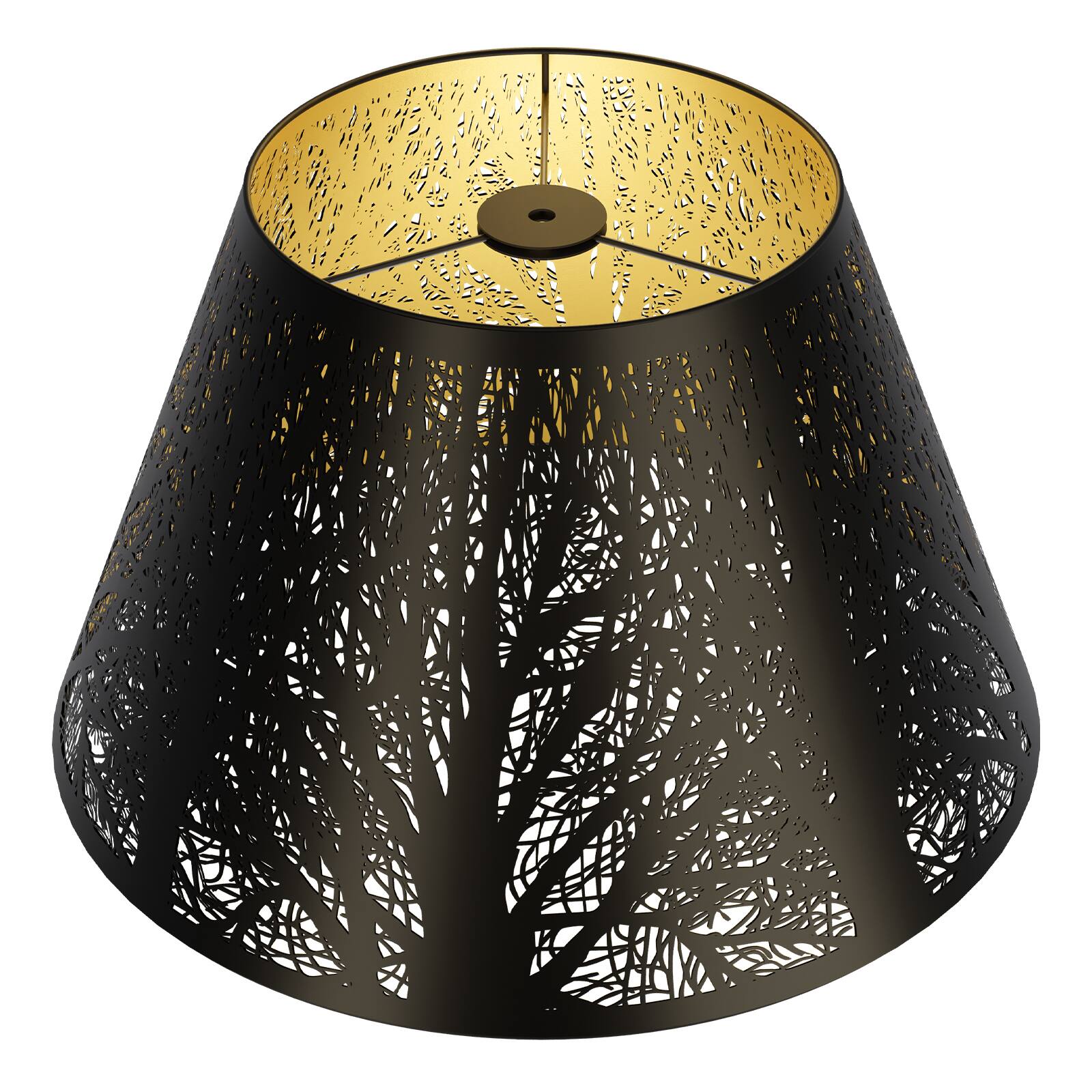 Front. Alucset - Metal Barrel Lamp Shade with Trees Pattern  - Spider Lampshade for Table and Floor Lamps - Black Exterior Gold Interior - Black & Gold.